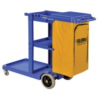 Blue Janitorial Cart With 25 Gallon Yellow Vinyl Bag